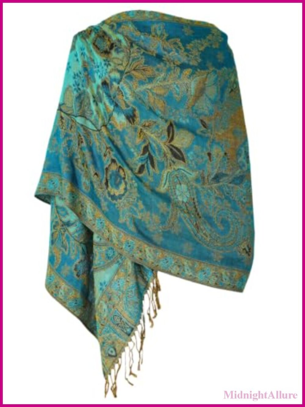 Reversible Paisley Shawl Wrap with Fringe Soft Viscose Polyester Blend